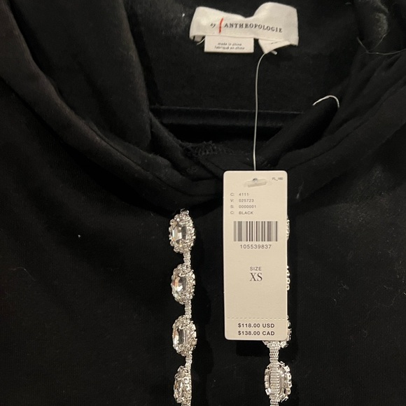 Anthropologie Rhinestone Hooded Sweatshirt, XS NWT - Picture 5 of 5